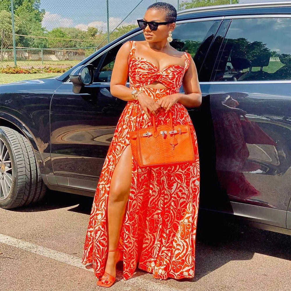 Robe à bretelles spaghetti à imprimé floral pour femmes européennes et américaines