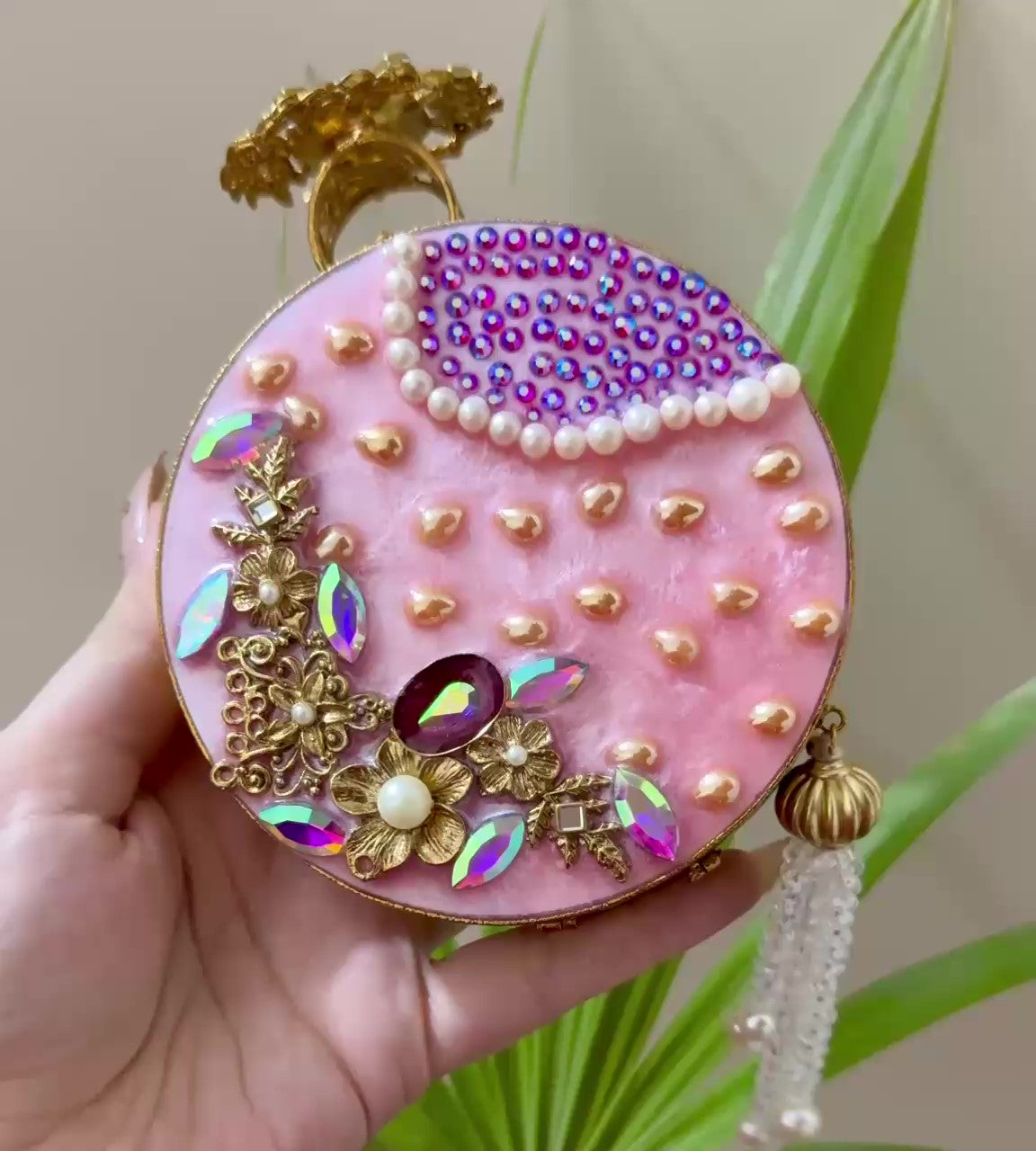 Turkish Handmade Women’s Clutch Bag – Luxury Crystal Purse with Tassel, Elegant Gift for Wedding, Evening & Special Events