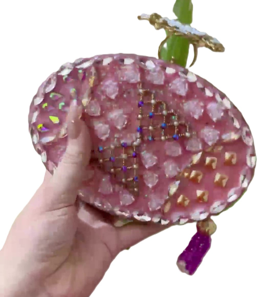 Clearence Sale-Turkish Style Luxury Handcrafted Clutch – Floral Embellished Oval Bag with Beaded Tassel-