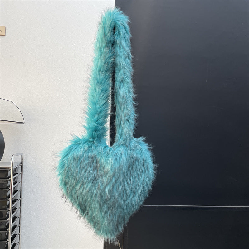 Winter Fleece Shoulder Bags Women Heart Shape Cross body Bag Plush Large Capacity Love Bag