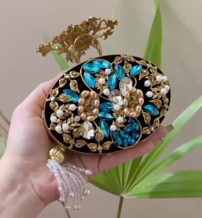 Turkish Handmade Crystal Clutch Bag for Women – Elegant Evening Purse with Tassel, Gift-Ready Luxury Bag for Weddings &amp; Parties