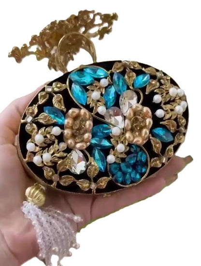 Turkish Handmade Crystal Clutch Bag for Women – Elegant Evening Purse with Tassel, Gift-Ready Luxury Bag for Weddings &amp; Parties