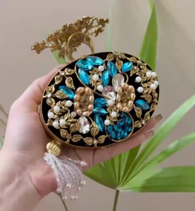 Turkish Handmade Crystal Clutch Bag for Women – Elegant Evening Purse with Tassel, Gift-Ready Luxury Bag for Weddings &amp; Parties