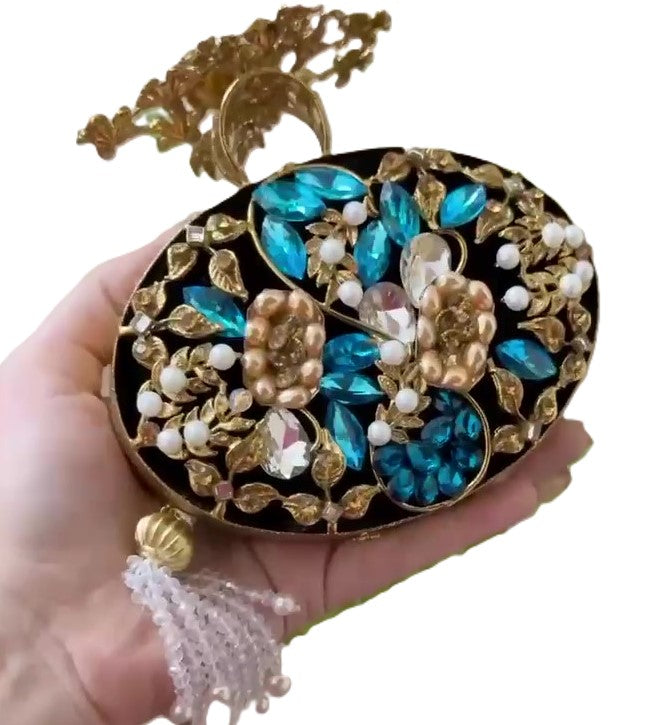 Turkish Handmade Crystal Clutch Bag for Women – Elegant Evening Purse with Tassel, Gift-Ready Luxury Bag for Weddings &amp; Parties