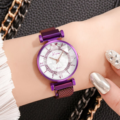 Magnet buckle and diamond jewellery watch