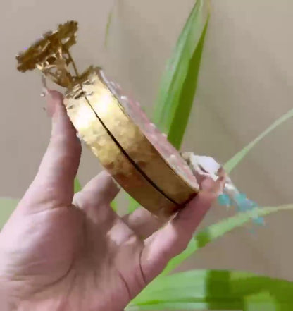 Turkish Handmade Clutch Bag – Crystal Embellished Evening Purse with Gold Floral Design, Beaded Tassel | Luxury Gift Bag for Weddings, Parties & Bridal Events