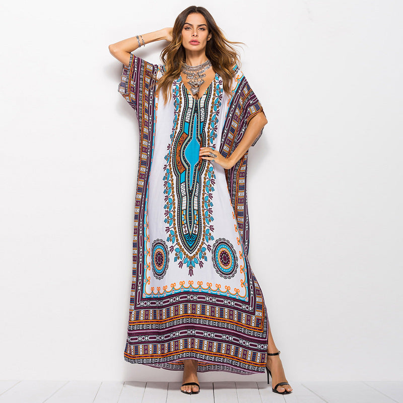 Spring And Summer Women's Dresses Plus Size Hot Sale South American Style Printing Casual Fashion Dress Robe Beach Skirt