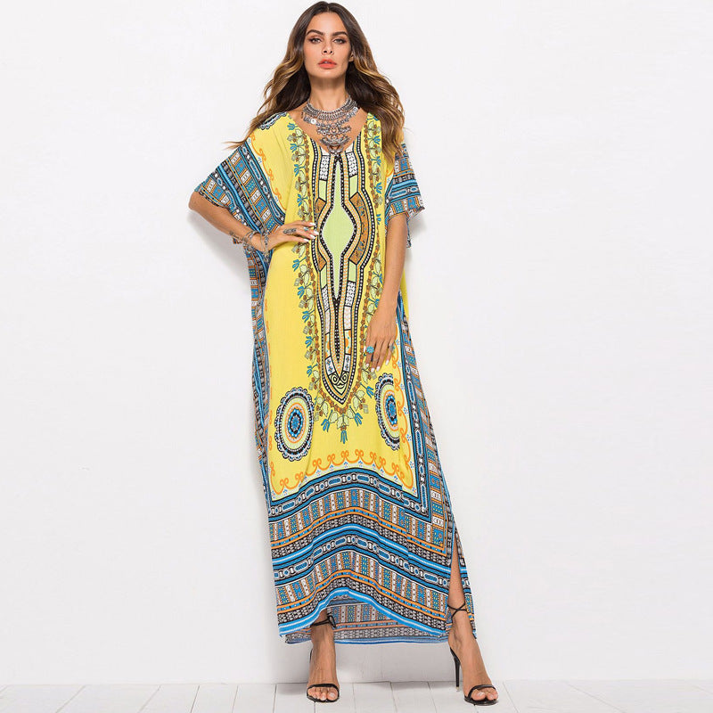 Spring And Summer Women's Dresses Plus Size Hot Sale South American Style Printing Casual Fashion Dress Robe Beach Skirt