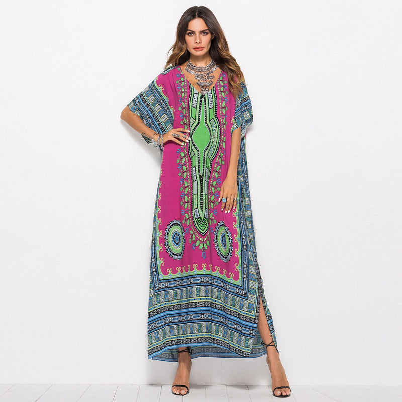 Spring And Summer Women's Dresses Plus Size Hot Sale South American Style Printing Casual Fashion Dress Robe Beach Skirt