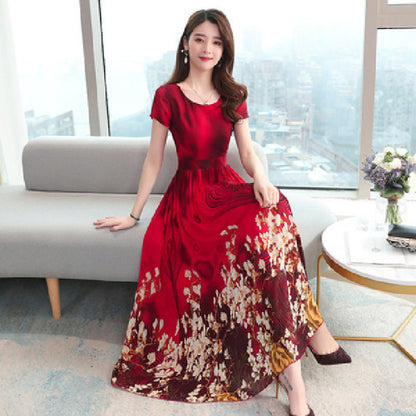 Floral Dress Mid-Length Summer New Large Size Women'S Dress Age Reduction Waist Was Thin