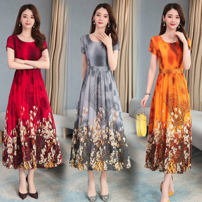 Floral Dress Mid-Length Summer New Large Size Women'S Dress Age Reduction Waist Was Thin