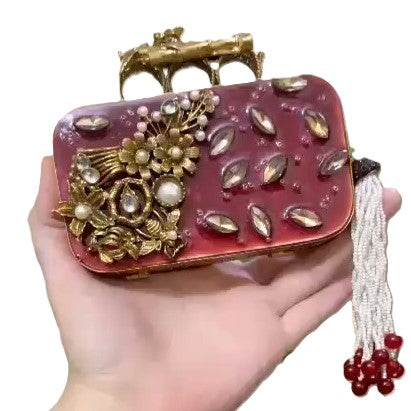 Authentic Turkish Craftsmanship for Women-Compact & Functional-Elegant Evening Purse with Beaded Tassel | Luxury Gift-Ready Bag for Weddings, Parties & Events