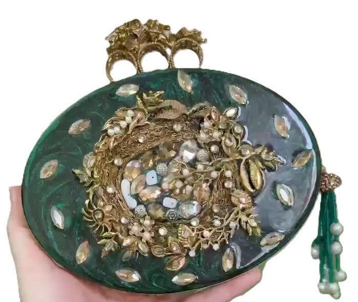 Turkish Handmade Crystal Clutch Bag for Women – Elegant Evening Purse with Beaded Tassel | Luxury Gift-Ready Bag for Weddings, Parties & Events