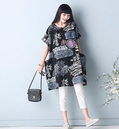 Spring and summer women's new loose 200 kg large size fat MM primer skirt art van wash cotton and linen dress