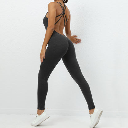 Yoga Jumpsuit With Cross-strap Back Design Quick-drying Tight-fitting Running Sports Fitness Pants Fashion Seamless Leggings For Women's Clothing