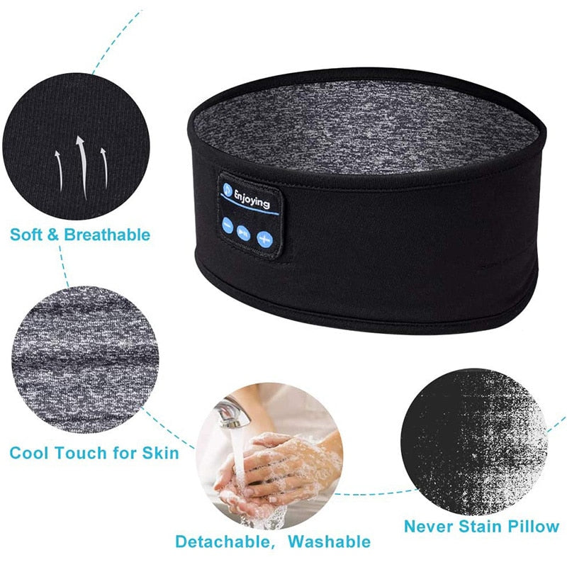 Casque de sommeil sans fil Bluetooth Bandeau mince doux élastique confortable écouteurs de musique masque pour les yeux pour dormeur latéral Sports