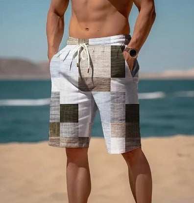 New Summer Breathable Hawaiian Printed Plaid Men's Shorts