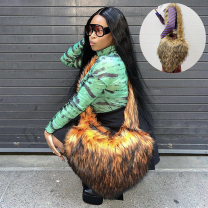 Winter Fleece Shoulder Bags Women Heart Shape Cross body Bag Plush Large Capacity Love Bag