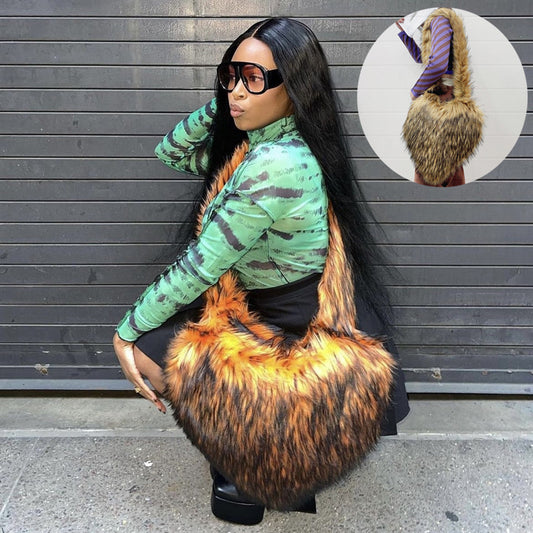 Winter Fleece Shoulder Bags Women Heart Shape Cross body Bag Plush Large Capacity Love Bag