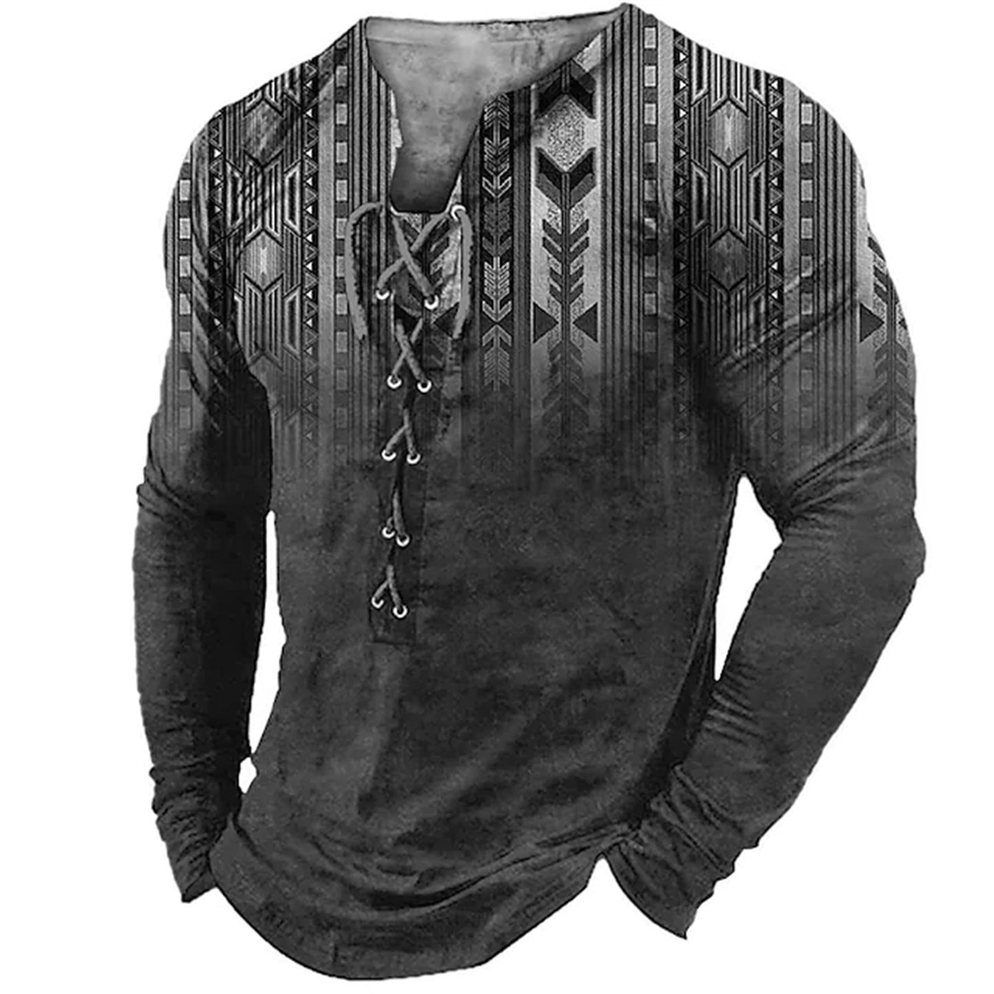 3d European And American Sports Long Sleeve Men's Clothing Print 3D Six-hole Threading Rope