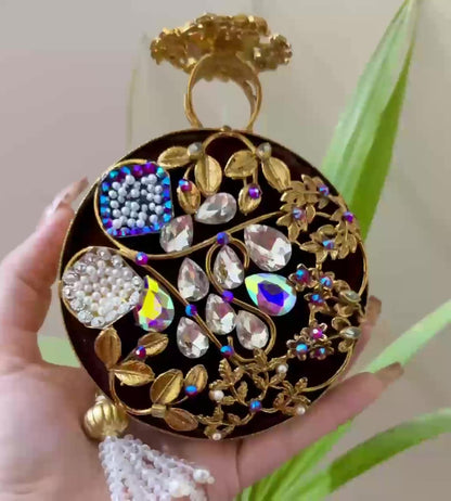 Turkish Handmade Women’s Clutch Bag – Luxury Crystal Purse with Tassel, Elegant Gift for Wedding, Evening & Special Events