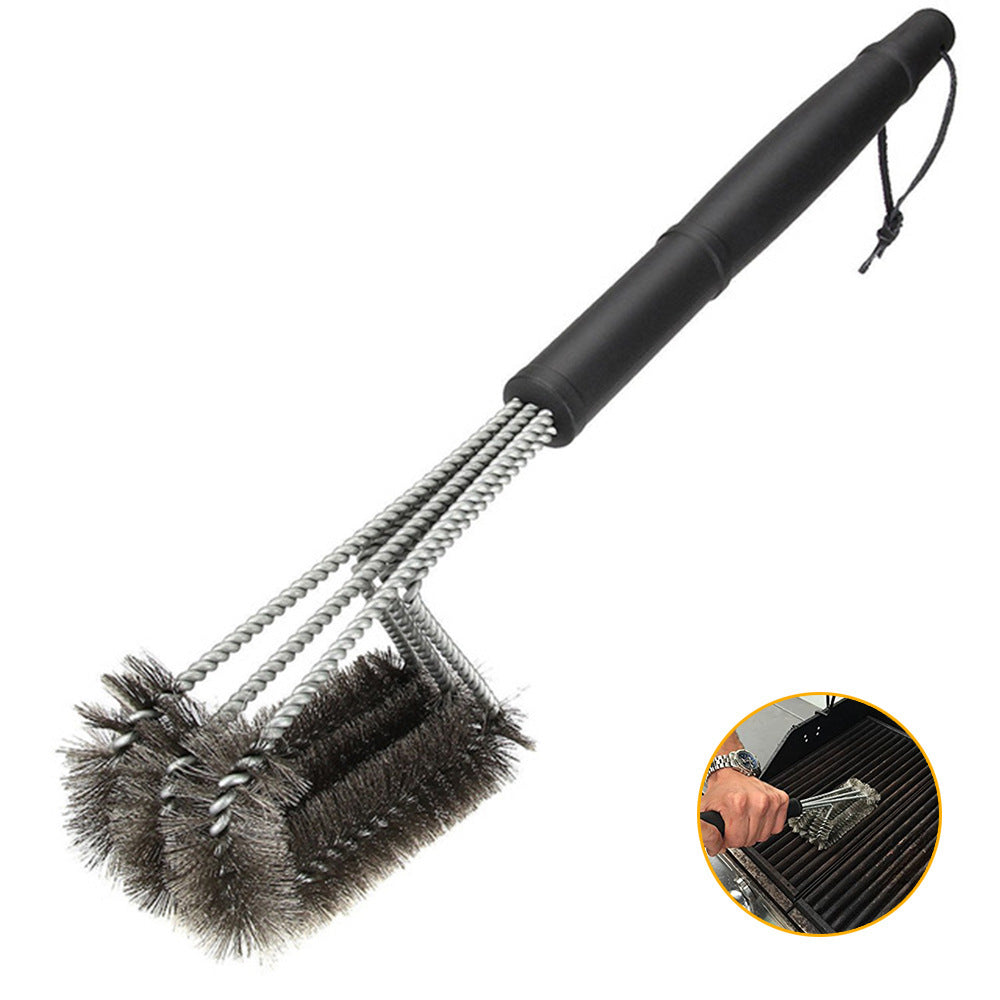 18-inch Three-head Barbecue Grill Cleaning Brush Steel Wire Oven Outdoor BBQ Tools