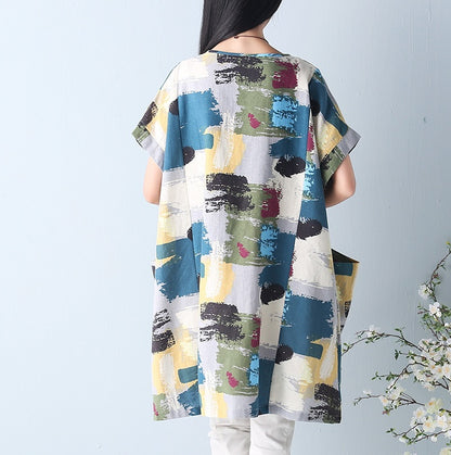 Spring and summer women's new loose 200 kg large size fat MM primer skirt art van wash cotton and linen dress