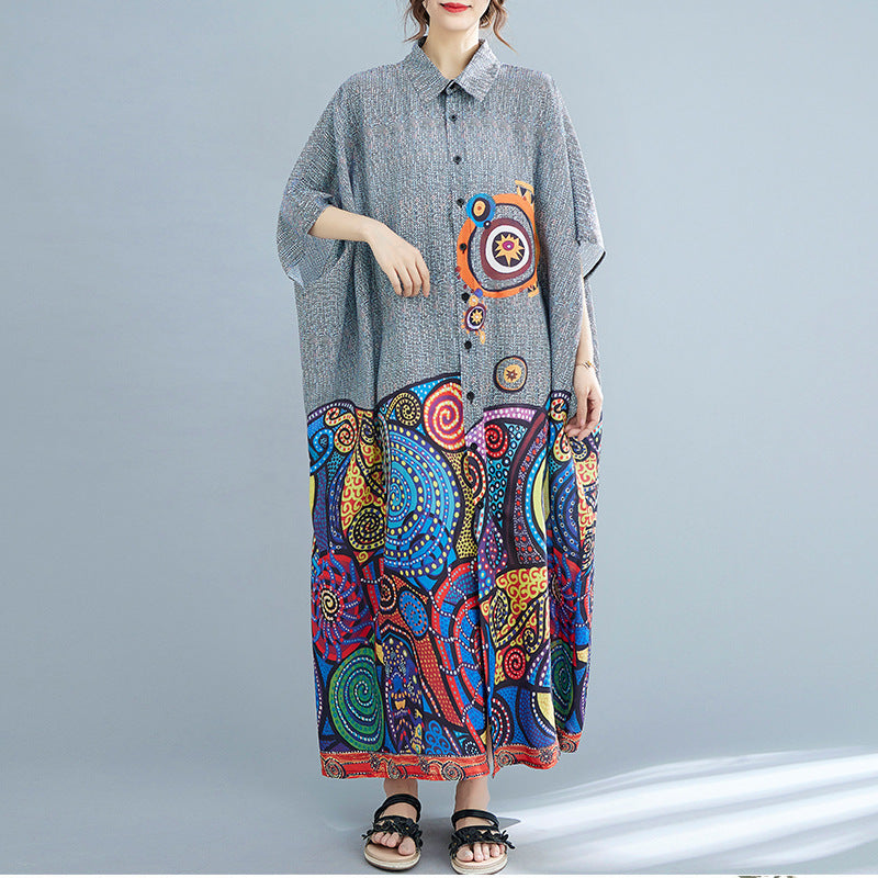 Summer New Artistic Large Size Printed Shirt Dress