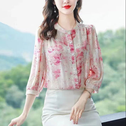 Floral Shirt Women's Three-quarter Sleeve Summer New Loose Slimming Shirt