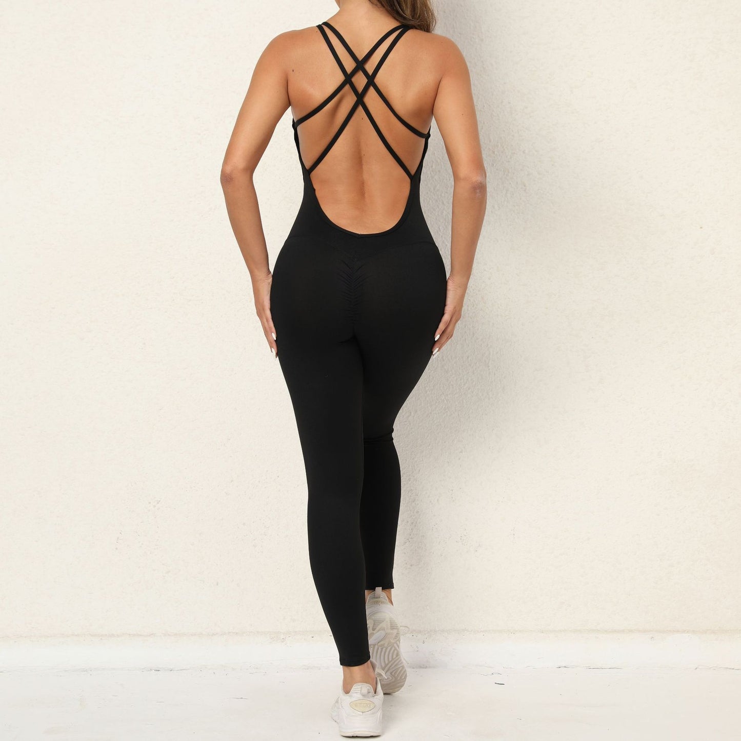 Yoga Jumpsuit With Cross-strap Back Design Quick-drying Tight-fitting Running Sports Fitness Pants Fashion Seamless Leggings For Women's Clothing