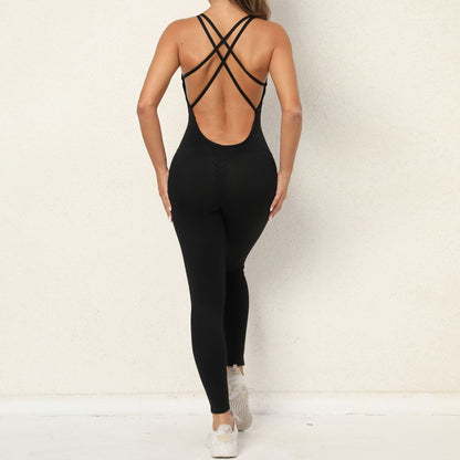 Yoga Jumpsuit With Cross-strap Back Design Quick-drying Tight-fitting Running Sports Fitness Pants Fashion Seamless Leggings For Women's Clothing