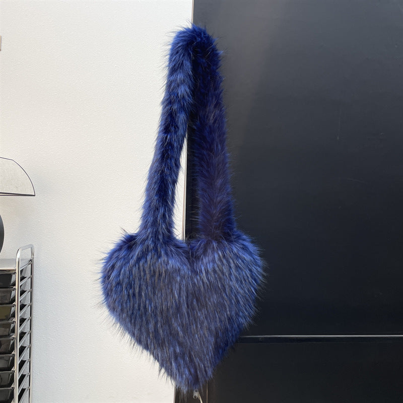 Winter Fleece Shoulder Bags Women Heart Shape Cross body Bag Plush Large Capacity Love Bag