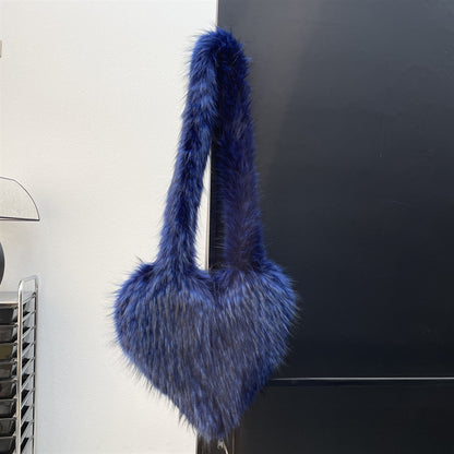 Winter Fleece Shoulder Bags Women Heart Shape Cross body Bag Plush Large Capacity Love Bag