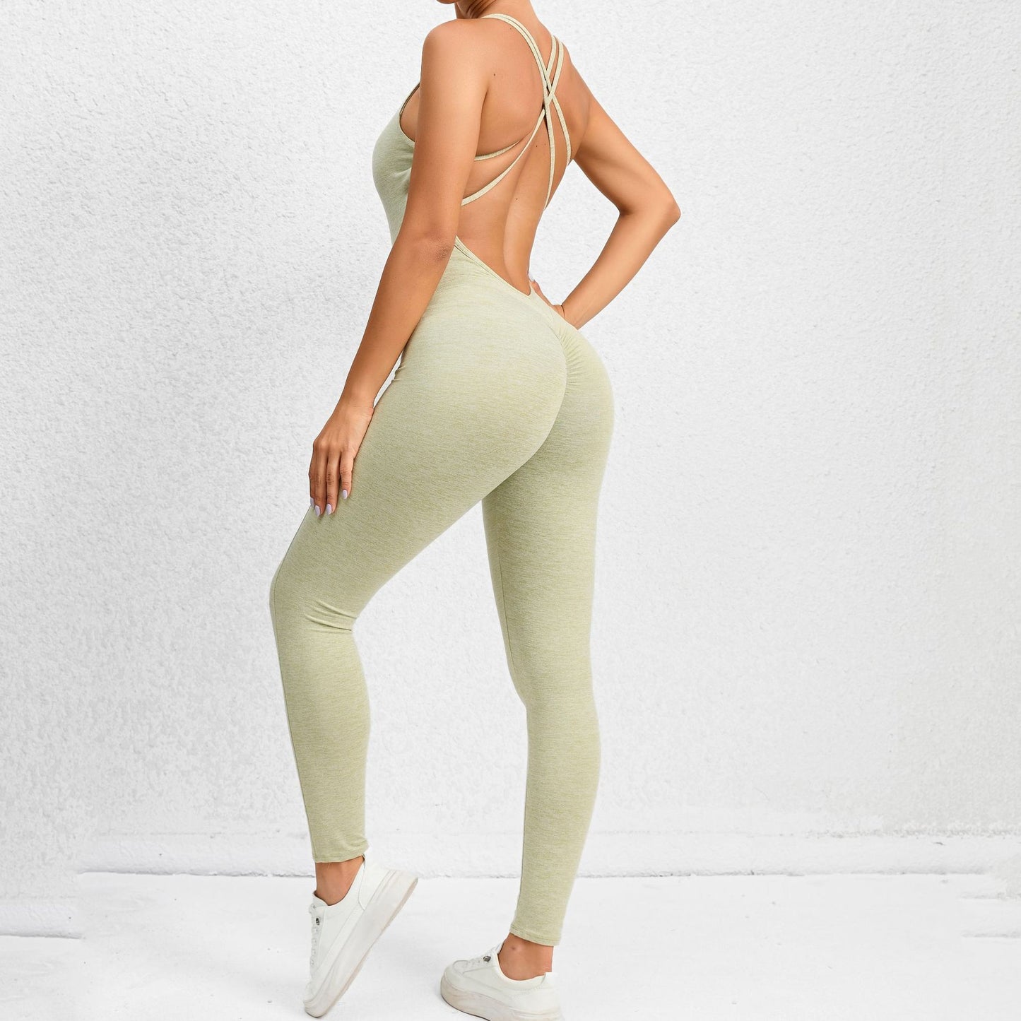 Yoga Jumpsuit With Cross-strap Back Design Quick-drying Tight-fitting Running Sports Fitness Pants Fashion Seamless Leggings For Women's Clothing