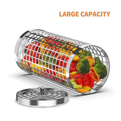 Basket Outdoor Smoking Cage Portable Barbecue Net Rolling BBQ Grill