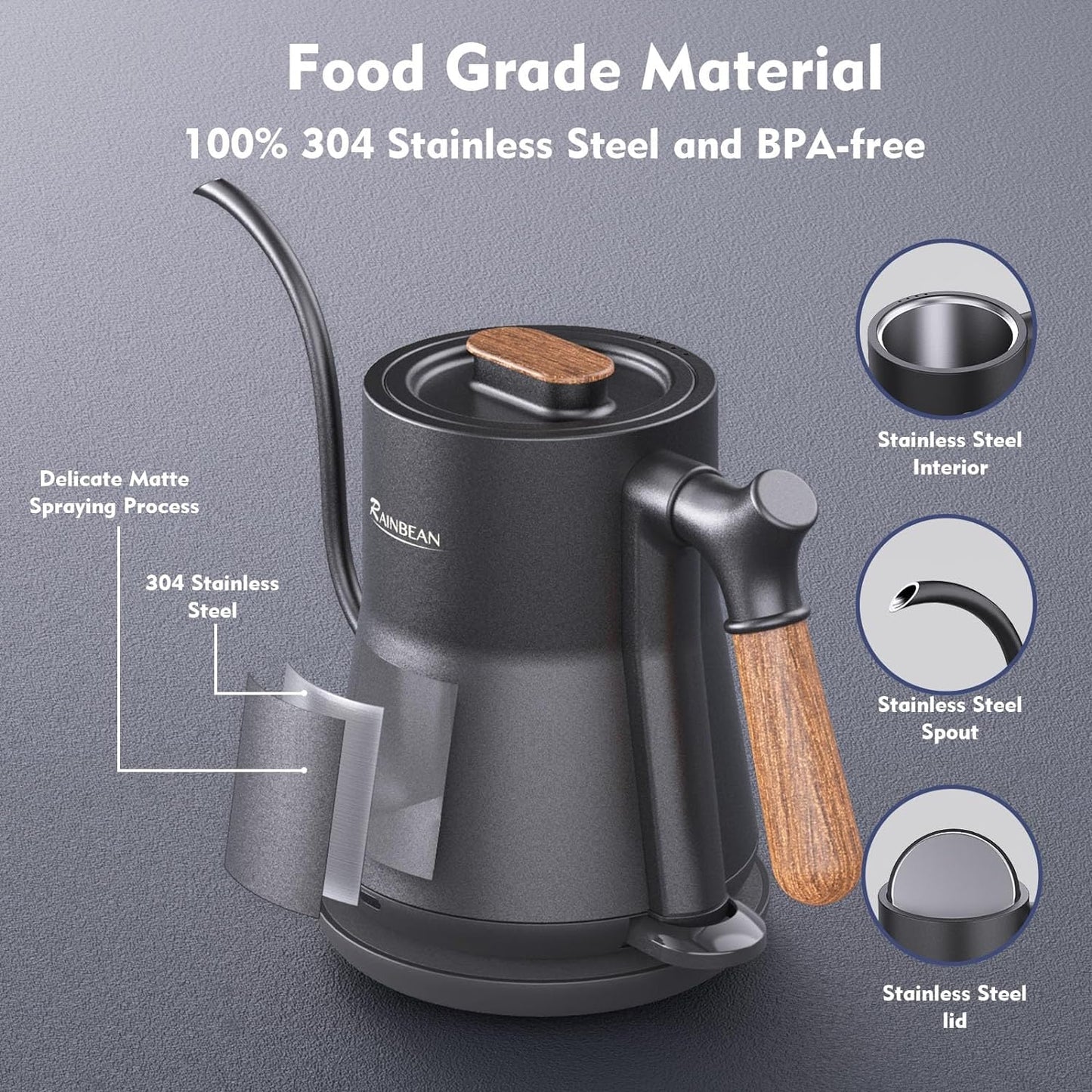 Gooseneck Electric Kettle, Pour Over Coffee Kettle Hot Water Tea Kettle,Stainless Steel Inner With Leak Proof Design,Rapid Heating, Auto Shutoff- Free Shipping