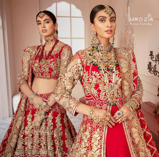 Imrozia Premium Embroidery – (Original)3-Piece Lengha Choli Suit ( Same as Model) Bridal Collection | Red | Sizes S-M-L