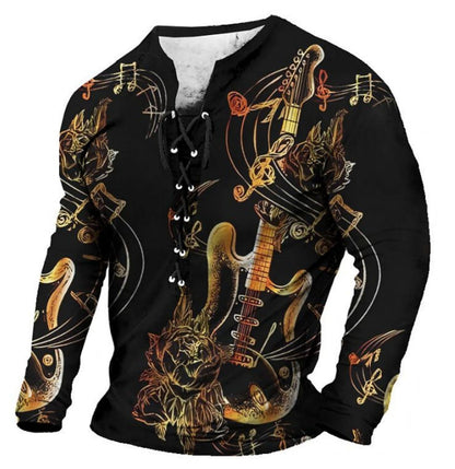 3d European And American Sports Long Sleeve Men's Clothing Print 3D Six-hole Threading Rope