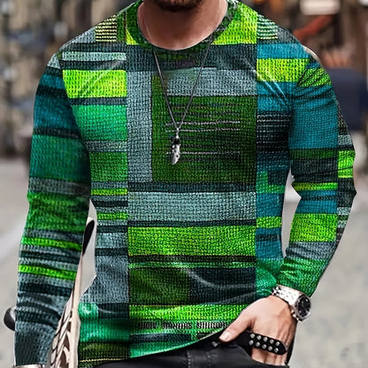 Design Trend Men's 3D Digital Printed Round Neck Long-sleeved Top