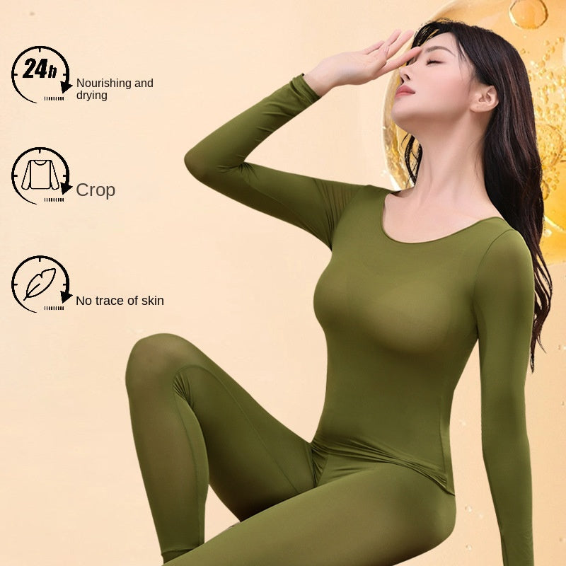 Hyaluronic Acid Moisturizing Warm Long-sleeved Trousers Fever Skin Beauty Mask Autumn Clothes Long Johns High Elastic Base Warm Suit Women