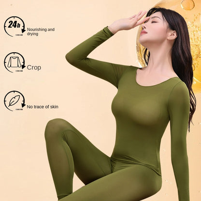 Hyaluronic Acid Moisturizing Warm Long-sleeved Trousers Fever Skin Beauty Mask Autumn Clothes Long Johns High Elastic Base Warm Suit Women