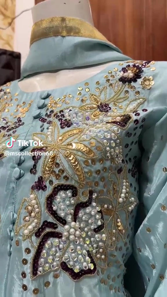 Premium Pakistani Shalwar Kameez Suit – Ms Collection68 (Available in S/M/L) Elegant Womenswear Asian Clothes Fit Salwar Ice Blue