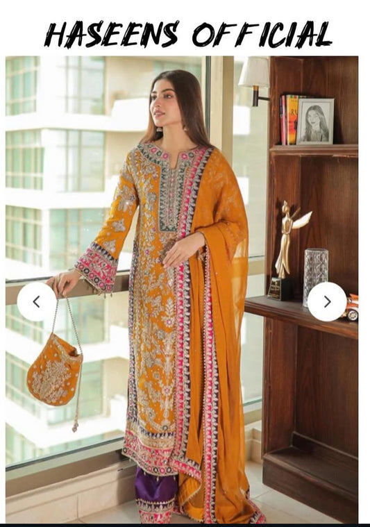 Haseen’s Inspired – Heavy Embroidered Chiffon Plazo Suit | Wedding Collection | Elegant Formal Wear, need description, tags pls