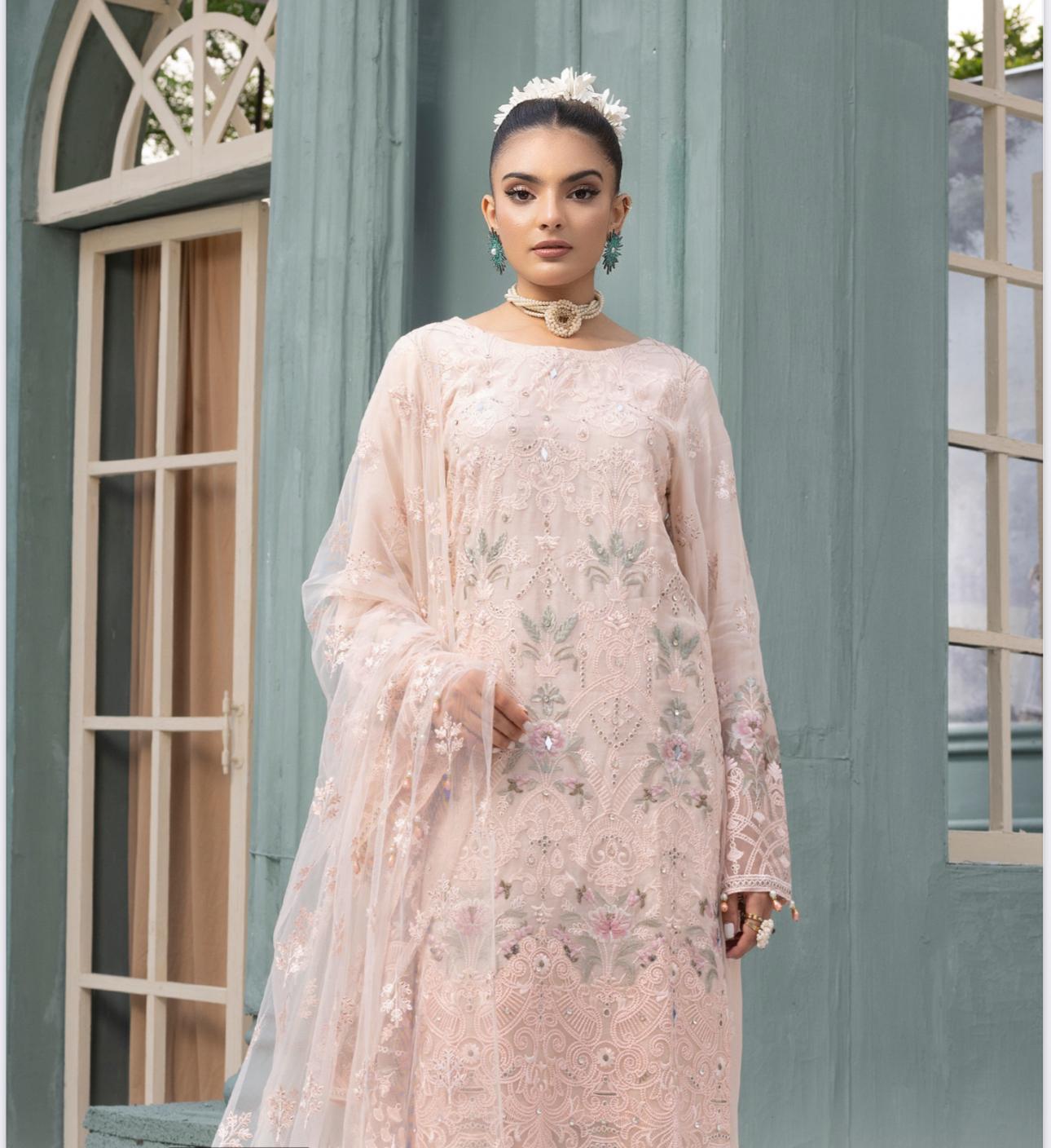 Flossie By Simran’s – 3 Piece Chiffon Embroidered Suit | Sizes S–2XL