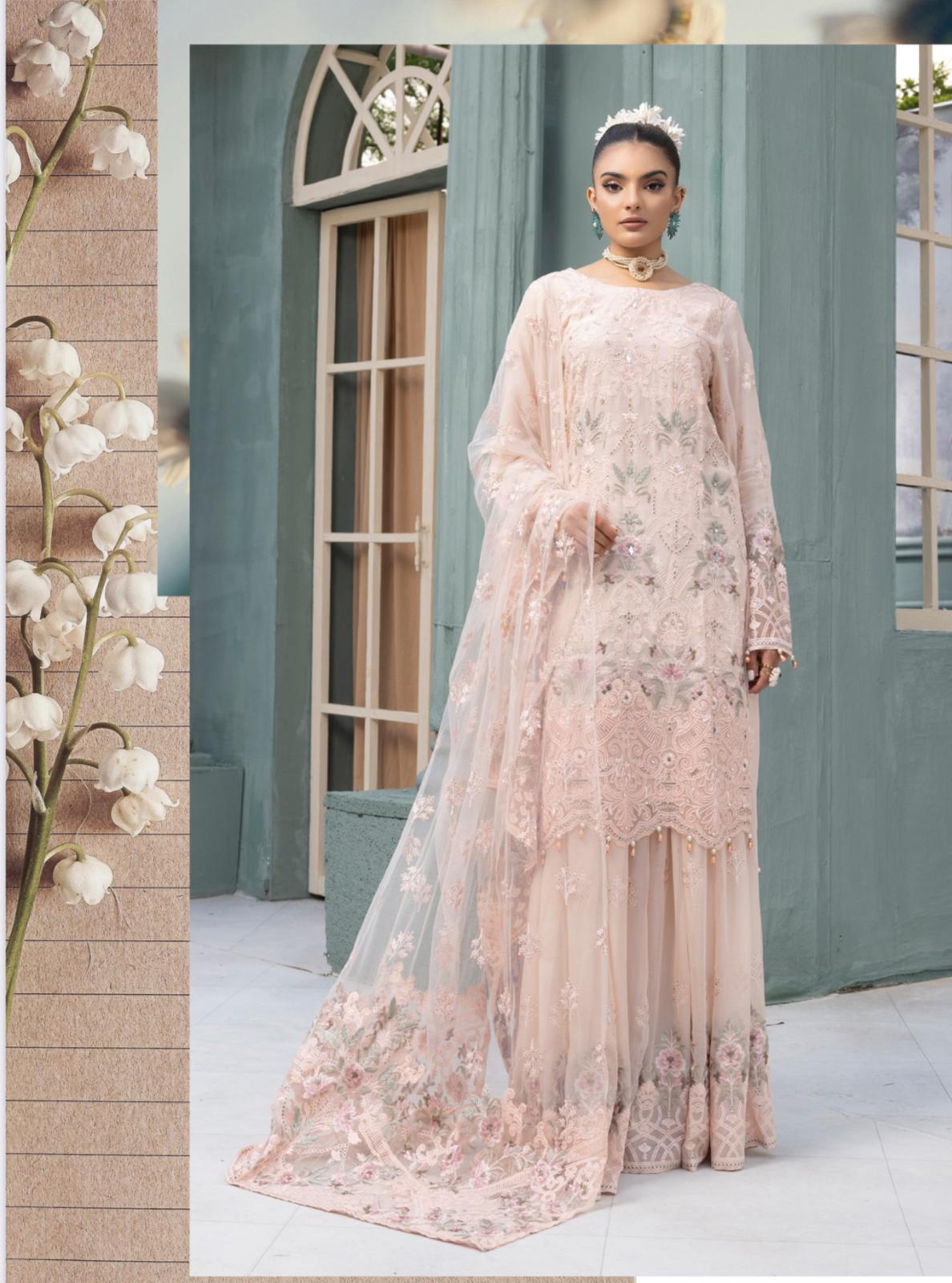 Flossie By Simran’s – 3 Piece Chiffon Embroidered Suit | Sizes S–2XL