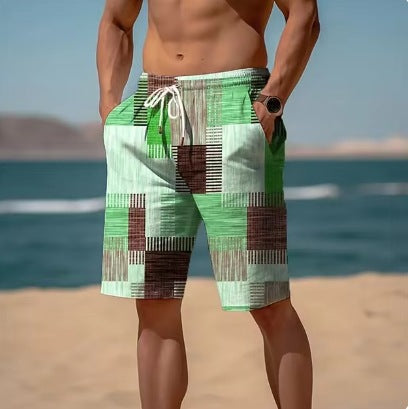 New Summer Breathable Hawaiian Printed Plaid Men's Shorts