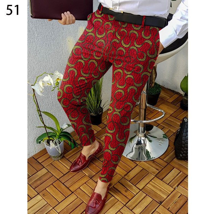 Printed Men's Slim Fit Fashion Casual Suit Pants Length