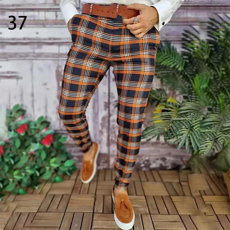 Printed Men's Slim Fit Fashion Casual Suit Pants Length