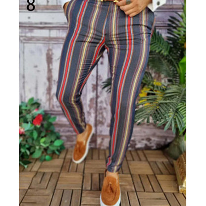 Printed Men's Slim Fit Fashion Casual Suit Pants Length