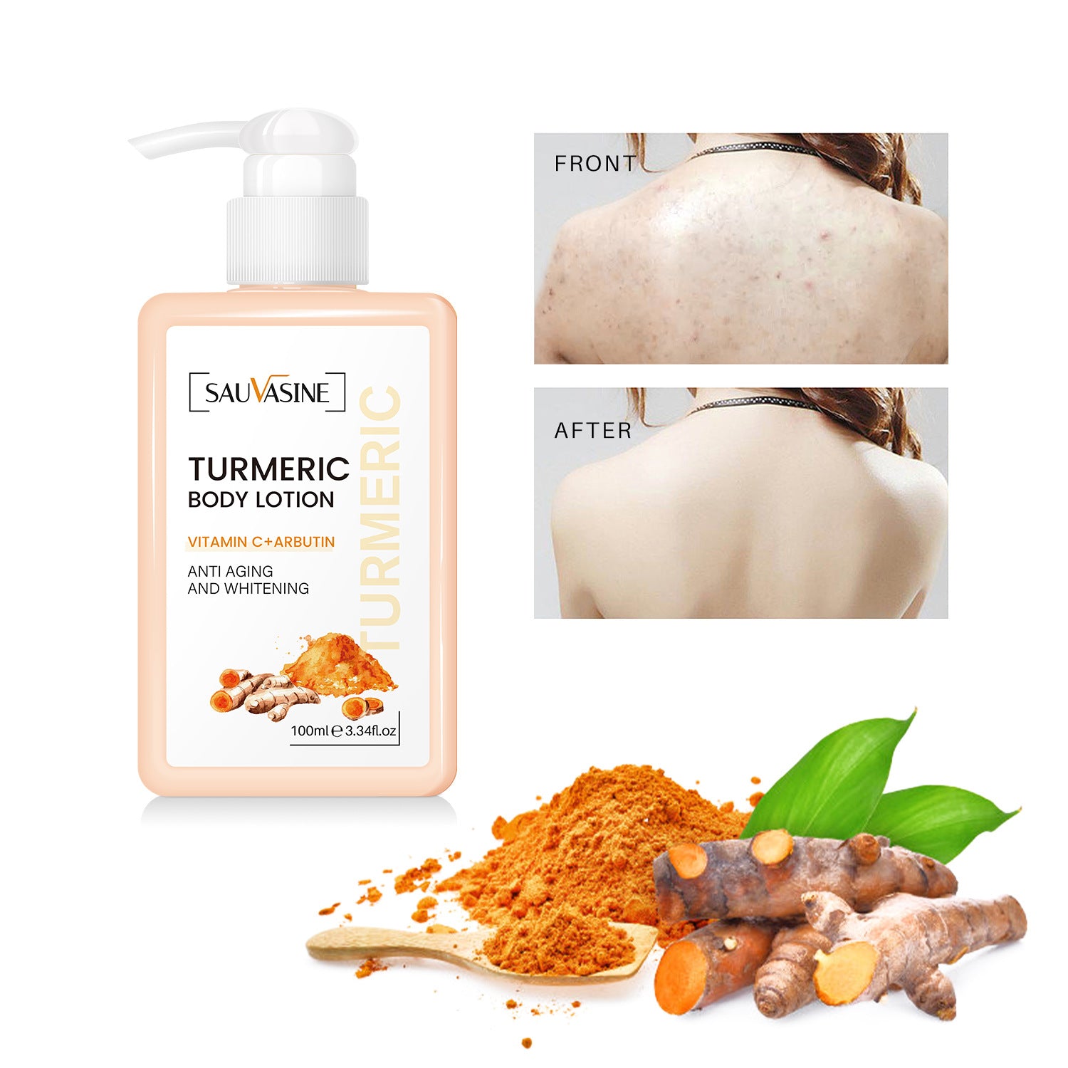 Cross-border Spot SAUVASINE Turmeric Body Milk Brightens Skin Gently Brightening Source Manufacturers Wholesale Genuine